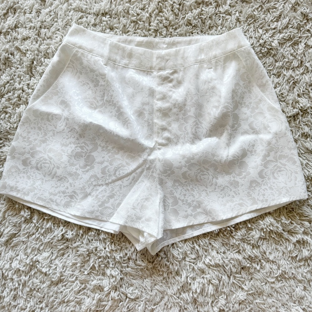 12th Tribe White Floral Jacquard High Waist Shorts